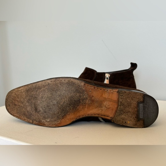 Salvatore Ferragamo Brown Suede Italian Leather Zip Chelsea Boots Size 10.5 - Picture 7 of 15